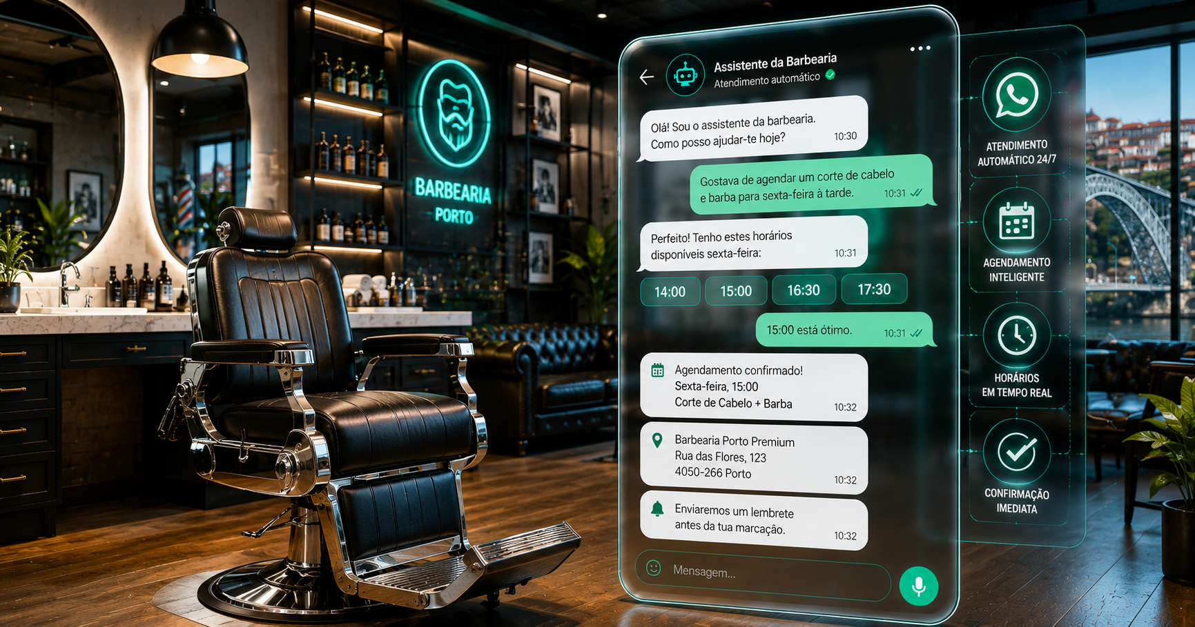 Agente de IA para barbearia em Portugal a gerir agendamentos automaticamente no WhatsApp