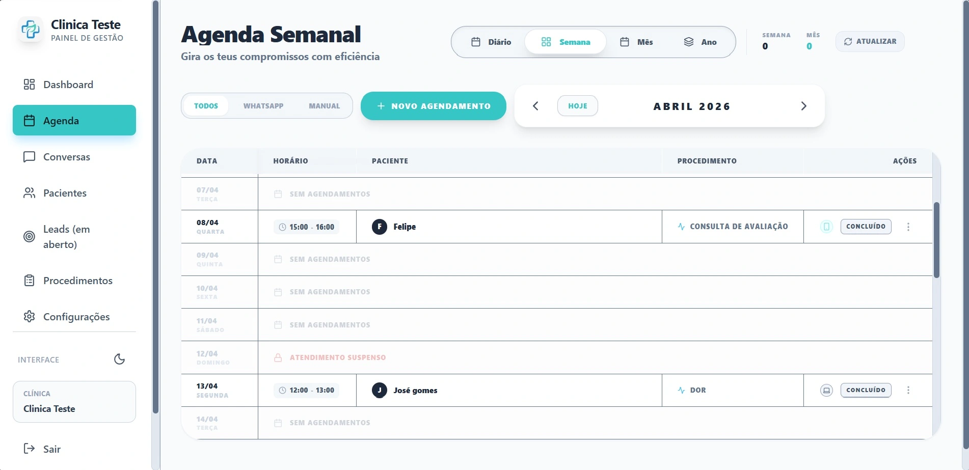 Interface de Agendamentos LusaBot AI